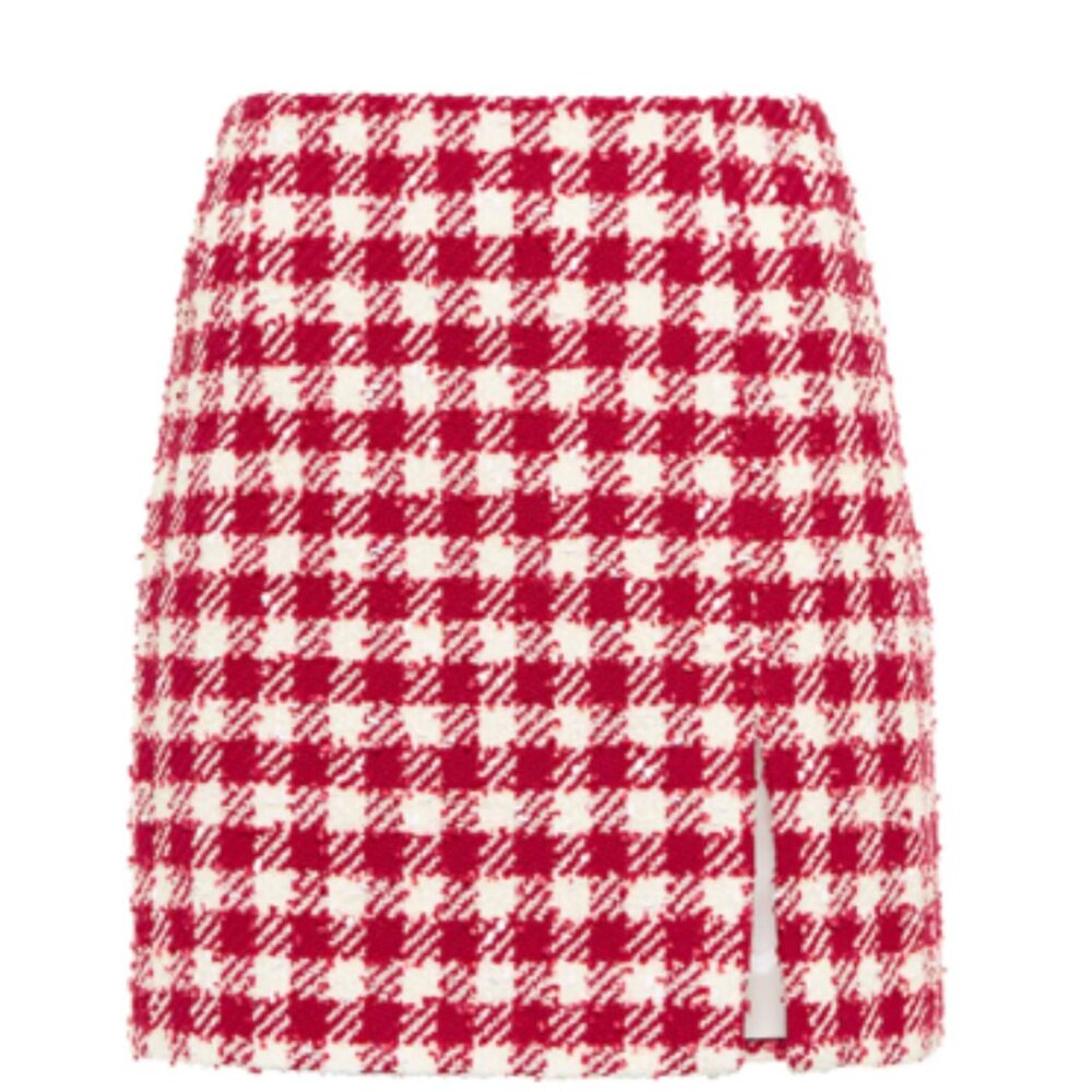 Alessandra Rich Checked Wool-blend Tweed Mini Skirt In Red and White